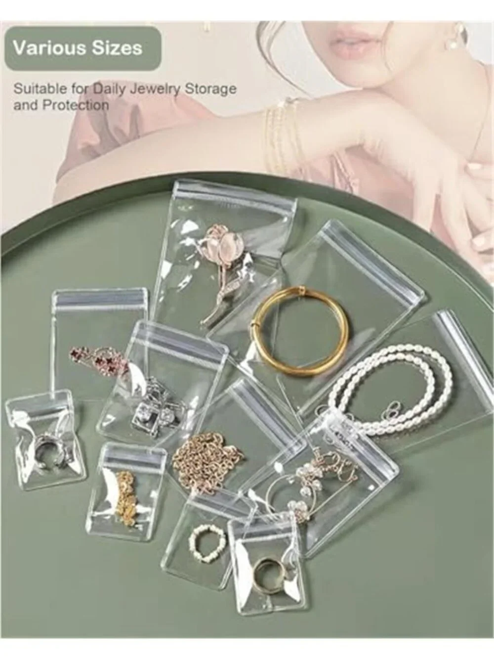 Clear Jewelry Organizer Box 60 Anti Tarnish Bags Ring Earring Necklace Storage